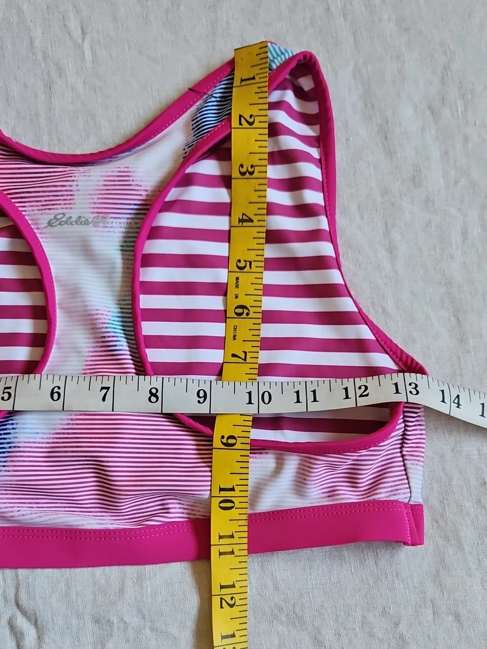 Eddie Bauer Girls Pink and Blue Patterned Two-Piece Reversible Swim Set Sz 14-16